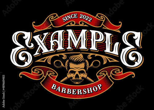 Vintage template lettering barbershop with skull illustration