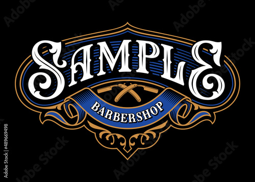 Vintage barbershop logo template with razor blades