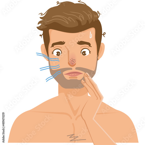 man; face; damaged skin; acne; blackhead; under the eyes; wrinkles; dark skin; dry skin; oily skin; skin 
