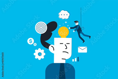 Steal light bulb idea from businessman head, Vector illustration design concept.