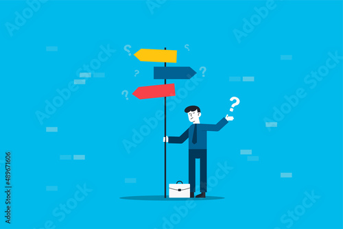 Business decision making, career path, work direction or choose the right way to success concept. Different way