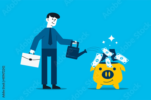 Investment finance growth business concept. Businessman watering money tree