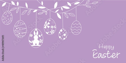 Decorative Happy easter illustration. Easter egges and floral decoration ornament for Background, Banner and graphic design. Vector illustration.