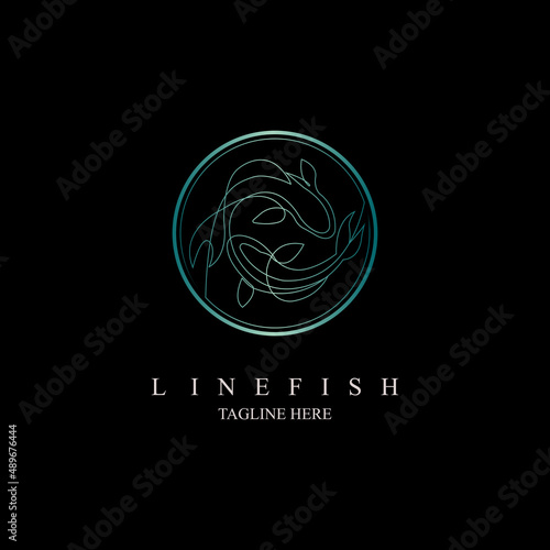fish line style monogram logo design template for brand or company and other