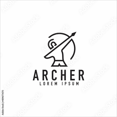 Canvas Print simple outline archery logo design, archer logo, clean and minimalist logo, spor