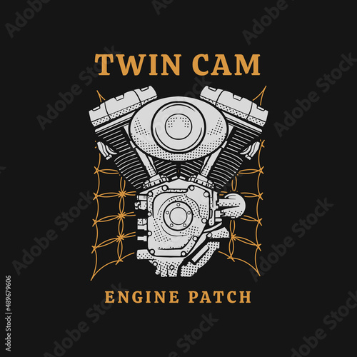 Motorcycle engine patch model or type design. vector illustration