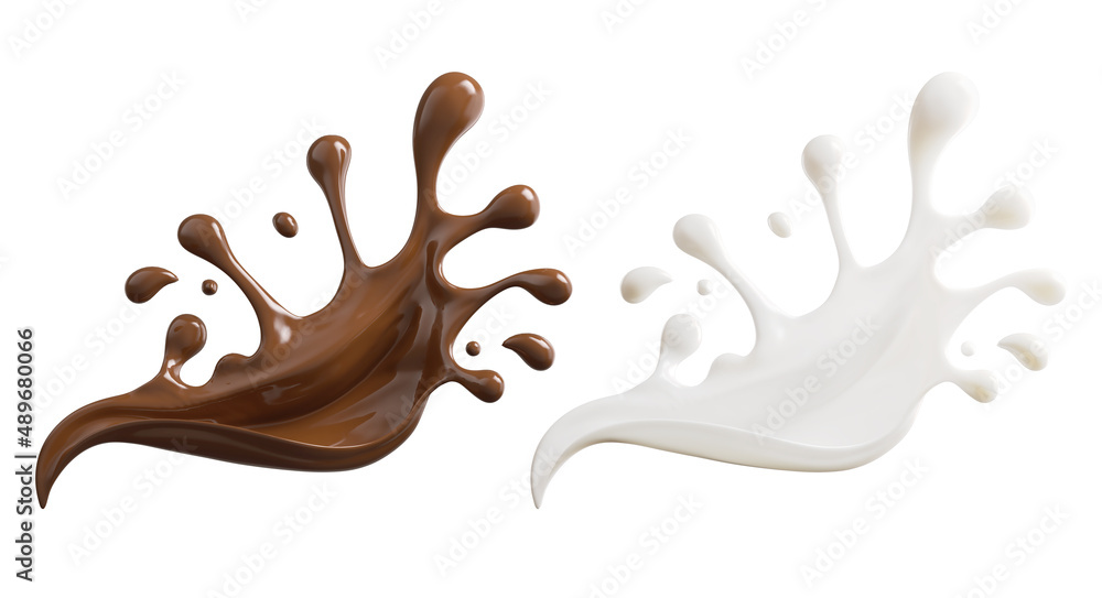 Chocolate and milk splash, 3d rendering. Chocolate and milk splash, 3d rendering.