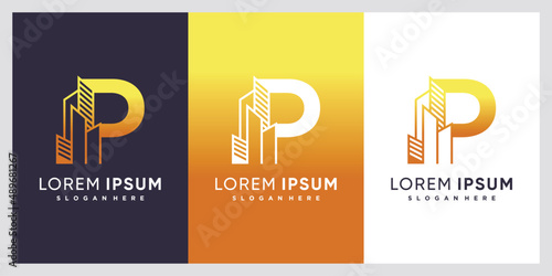 Building and latter P  logo design with creative concept