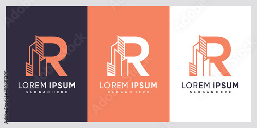 Building and latter R  logo design with creative concept