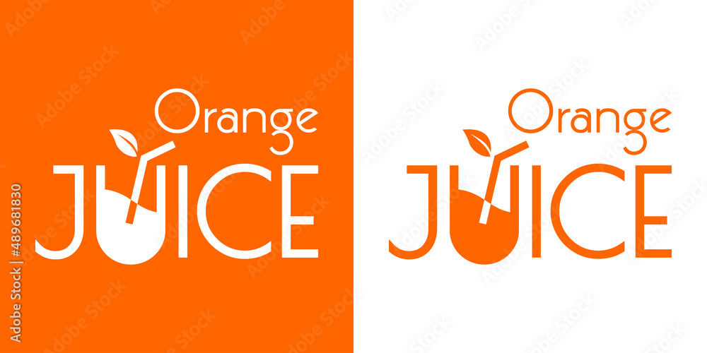 Logo Juice bar. Banner con caligrafía Orange Juice con letra U con