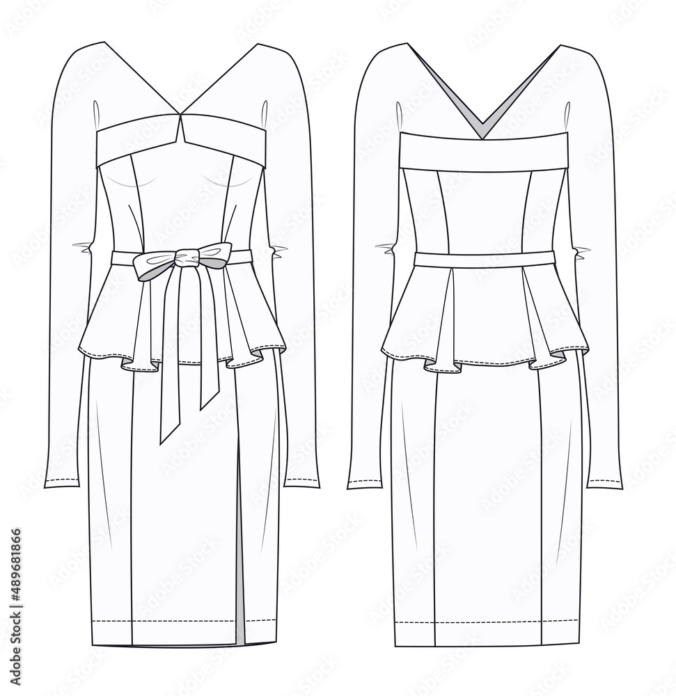 Womens Dress fashion flat sketch template. Dress concept. Fashion flat ...