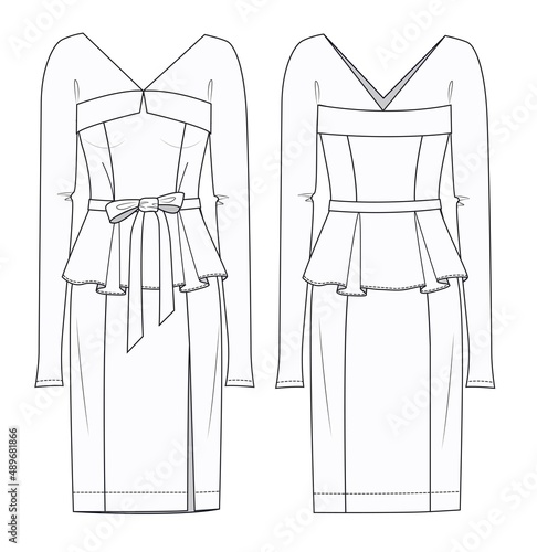 Womens Dress fashion flat sketch template. Dress concept. Fashion flat. Girl's Dress with a corset.