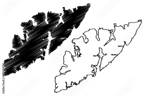 Austvagoy island (Kingdom of Norway, Lofoten Archipelago) map vector illustration, scribble sketch Austvagoya map photo