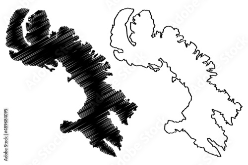 Baffin island (Canada, Nunavut Province, North America, Canadian Arctic Archipelago) map vector illustration, scribble sketch Baffin Land map photo