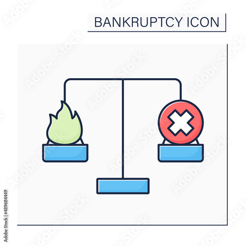 Balance color icon. Liquidation versus bankruptcy. Laws for individuals and companies.Legal process when debts cannot be repaid. Economy collapse concept. Isolated vector illustration 