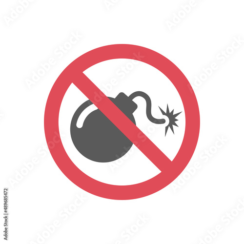 No war red prohibition sign. No bombs, stop bombing symbol.