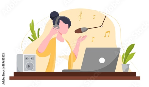 Woman recording audio