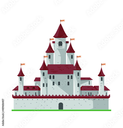 Cartoon flat illustration of old big history castle from fairy tale