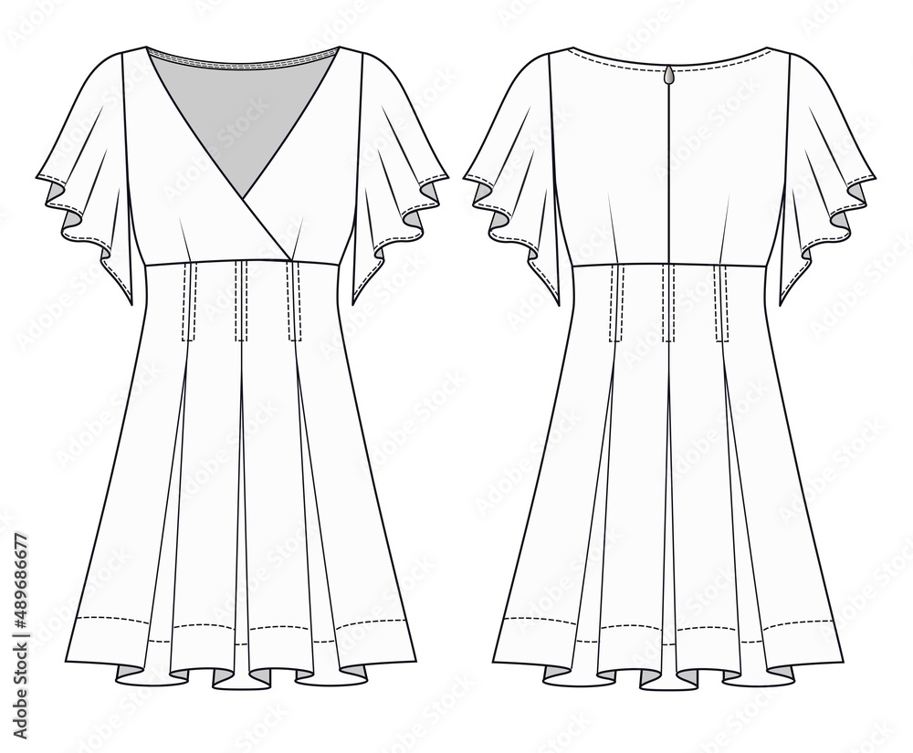 Fashion technical flat sketches. Dress fashion flat sketch template ...