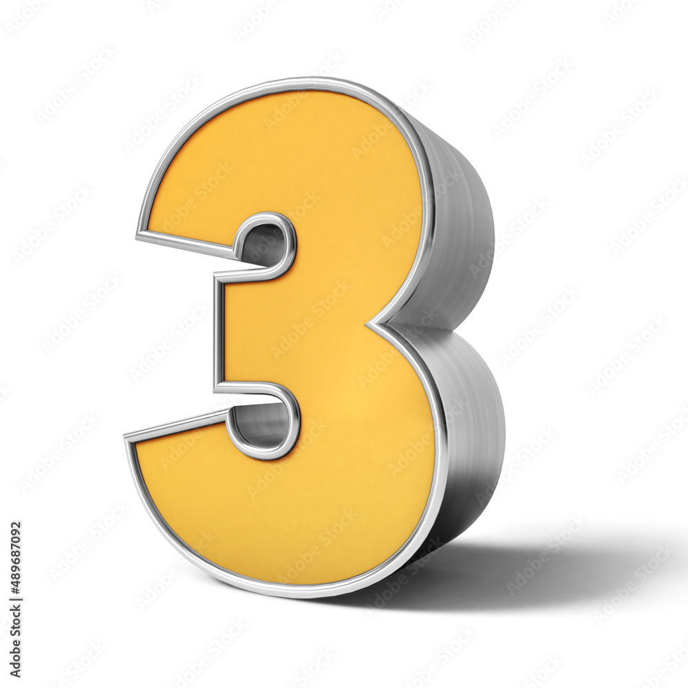 Golden 3D alphabet 3. 3D Golden Number on white background. 3D rendering. 3D illustration. Golden 3D alphabet 3. 3D Golden Number on white background. 3D rendering. 3D illustration.