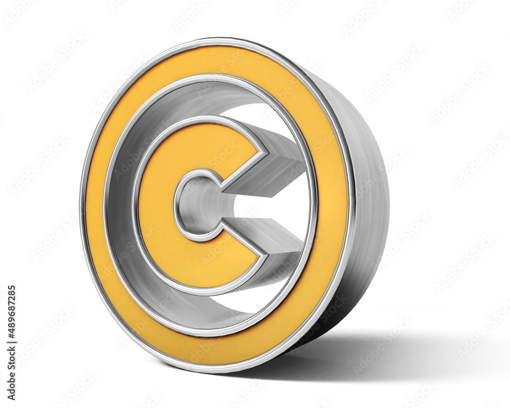 Golden copyright symbol 3d on white background. 3D rendering. 3D illustration. Golden copyright symbol 3d on white background. 3D rendering. 3D illustration.