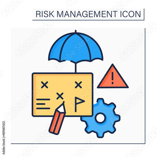 Risk management plan color icon. Document. Project manager prepares to foresee risks, estimate impacts, and define responses to risks. Business concept. Isolated vector illustration