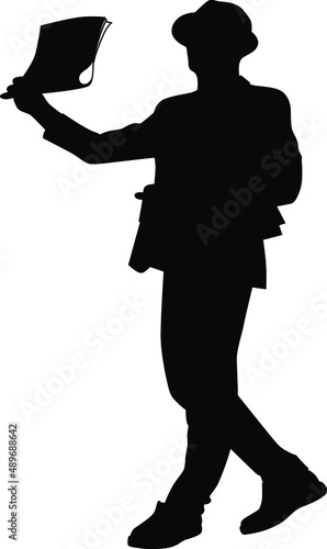 Contour image of a man selling newspapers on the street vector illustration