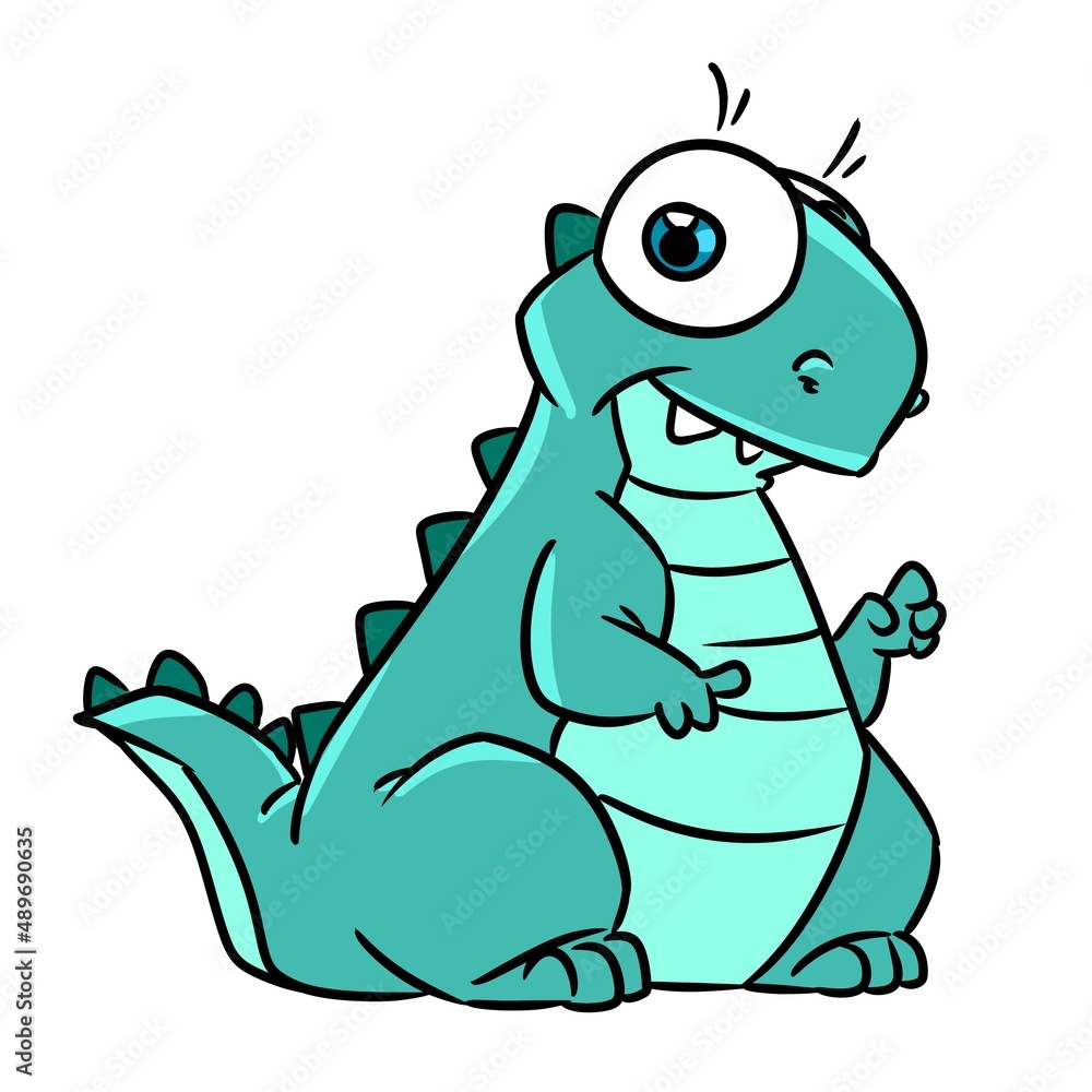 Fototapeta premium small green dinosaur tyrannosaurus rex animal illustration cartoon character