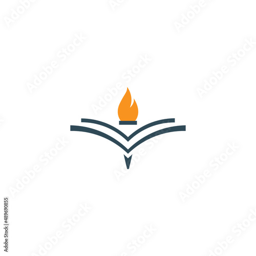 education logo icon design with book and fire. vector art illustration