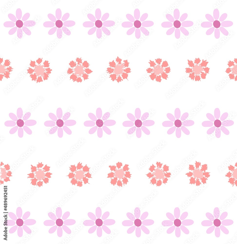 seamless pattern with big pink-violet flowers and small light red flowers isolated background seamless pattern with big pink-violet flowers and small light red flowers isolated background