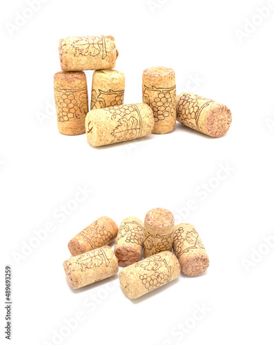 Wine bottle stoppers on white background close-up. Drinks, wallpaper, background, texture, cork tree
