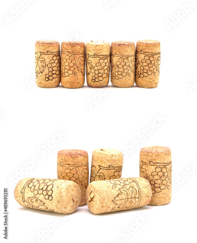 Wine bottle stoppers on white background close-up. Drinks, wallpaper, background, texture, cork tree
