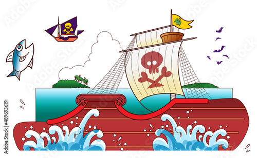 海賊船,背景,素材002