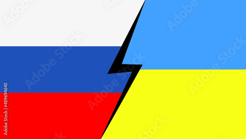 Military conflict between Ukraine and Russia. Two flags of opposites countries