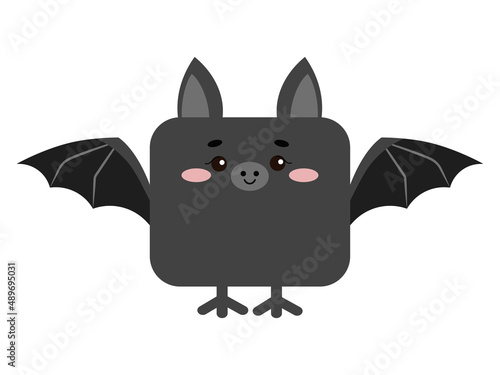 Square bat forest animal face with paws icon isolated on white background. Cute bat cartoon square shape kawaii kids avatar character. Vector flat clip art illustration mobile ui game application.