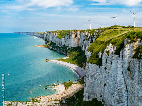 Impressive view of Fecamp coastline, vertical white cliffs in the Alabaster Coast, Normandy, France
 photo