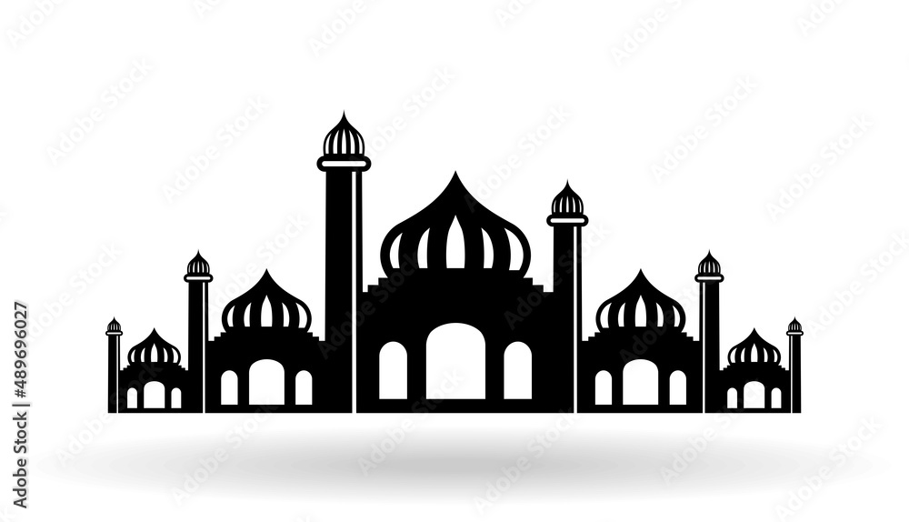 Mosque silhouette icon logo template, Mosque icon vector Illustration design templateMosque silhouette icon logo template, Mosque icon vector Illustration design template black and white minimalist