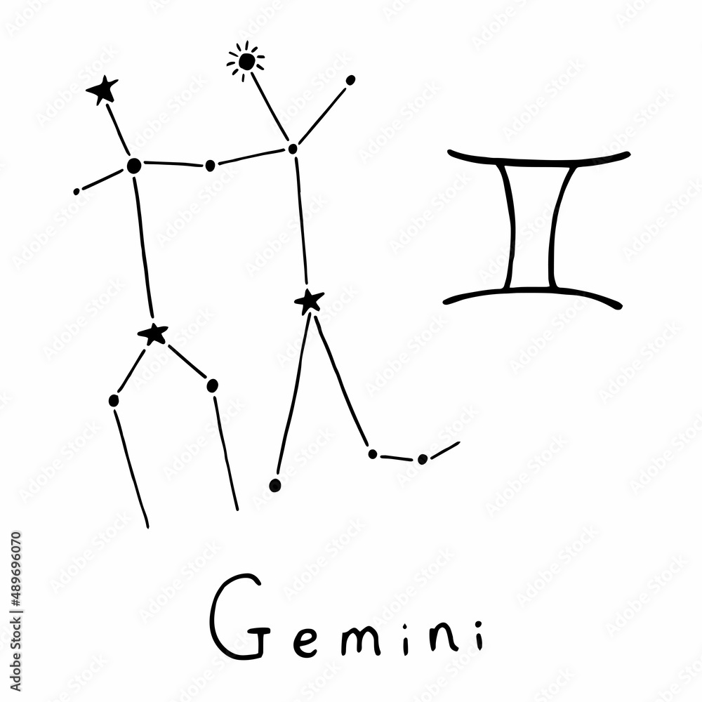 Vector illustration of Gemini zodiac sign in doodle style