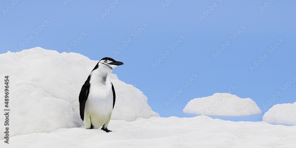 Fototapeta premium Penguin Standing on Snowy Ground 3d Illustration