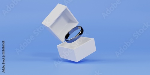Out of Box Silver Ring 3d Rendering