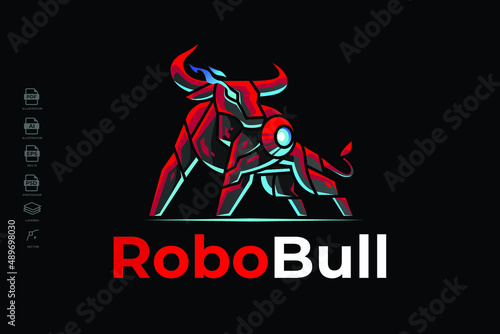 Modern Mecha Robotic Bull Logo Design Template