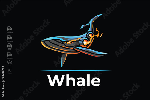 Modern Mecha Robotic Whale Logo Design Template
