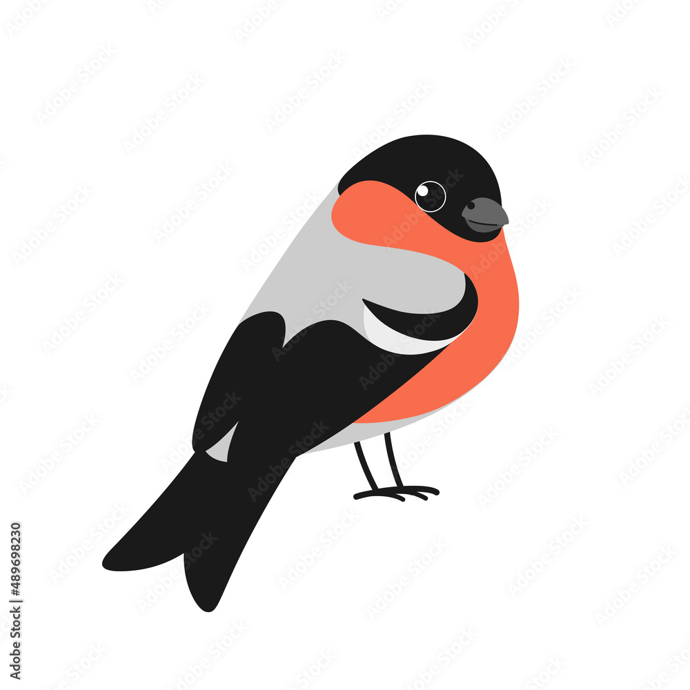 Naklejka premium Cartoon bird. Cute bullfinch. Vector illustration for prints, clothing, packaging, stickers.