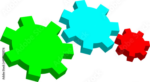 Einfache dreidimensionale Vektorgrafik mit drei Zahnrädern