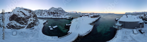 Obraz na płótnie aerial view of village Hamn on Senja island in Norway on a clear cold winter day w salonie
