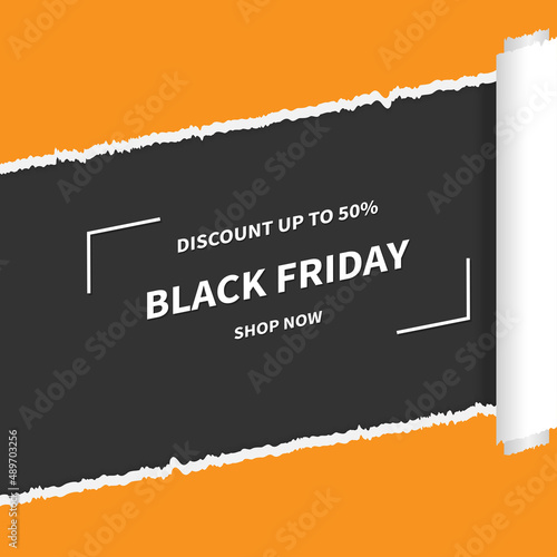 Black Friday sale banner in paper design. Vector realistic illustration of ripped paper.