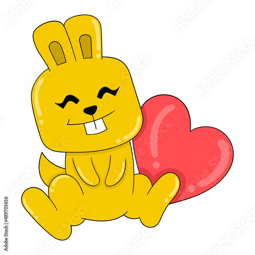 yellow bunny celebrating valentine, doodle icon image kawaii