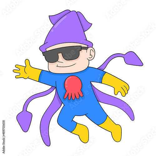 boy dressed in squid, doodle icon image kawaii