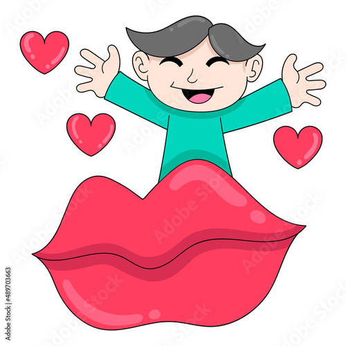 boy is missing big kiss lips, doodle icon image kawaii