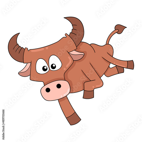 brown horned muscular buffalo, doodle icon image kawaii